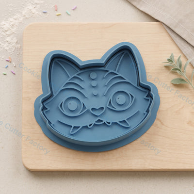 Derpy Tiger Face Cookie Cutter and Embosser Stamp - Chibi Companion Design