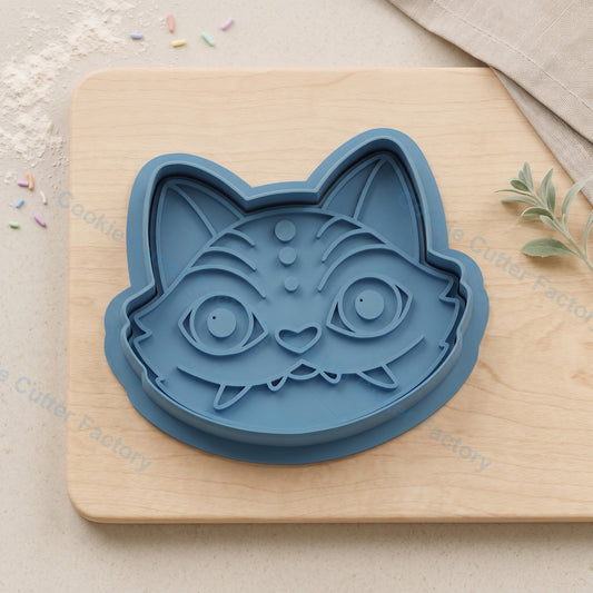 Derpy Tiger Face Cookie Cutter and Embosser Stamp - Chibi Companion Design