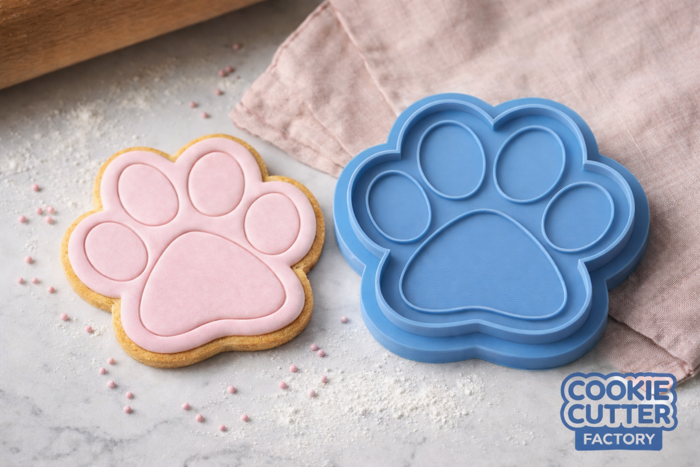 Paw Print Cookie Cutter and Embosser Set – Puppy Dog and Cat Party Baking Tool