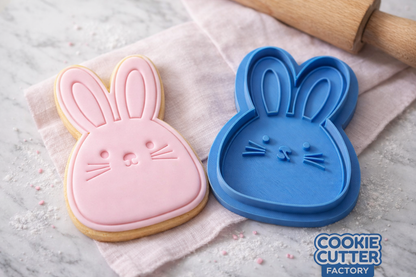 Cute Bunny Face Cookie Cutter and Embosser Stamp | Easter Rabbit Head, Animal Whiskers, Spring