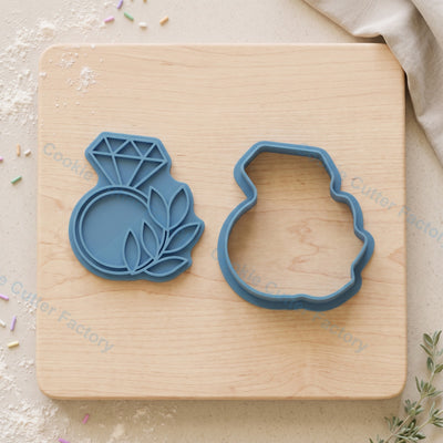 Diamond Engagement Ring and Leaves Cookie Cutter and Embosser Stamp