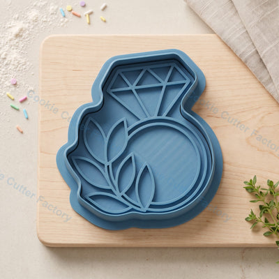 Diamond Engagement Ring and Leaves Cookie Cutter and Embosser Stamp