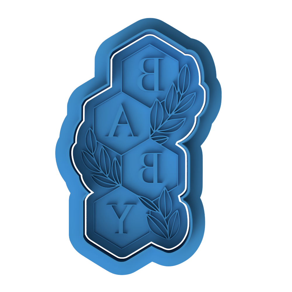 BABY Hexagon Plaque Cookie Cutter and Embosser Set | Baby Shower, Modern Foliage