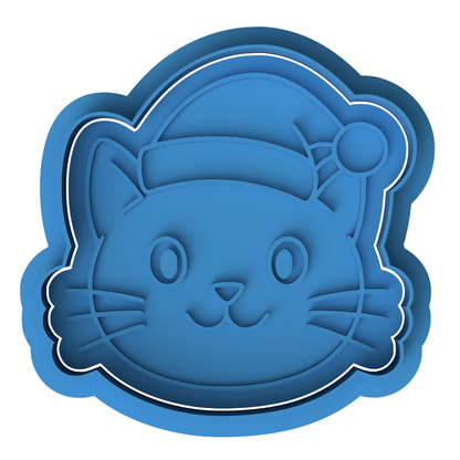 Christmas Kitty Cookie Cutter & Embosser – Cute Cat Santa Cookie Design