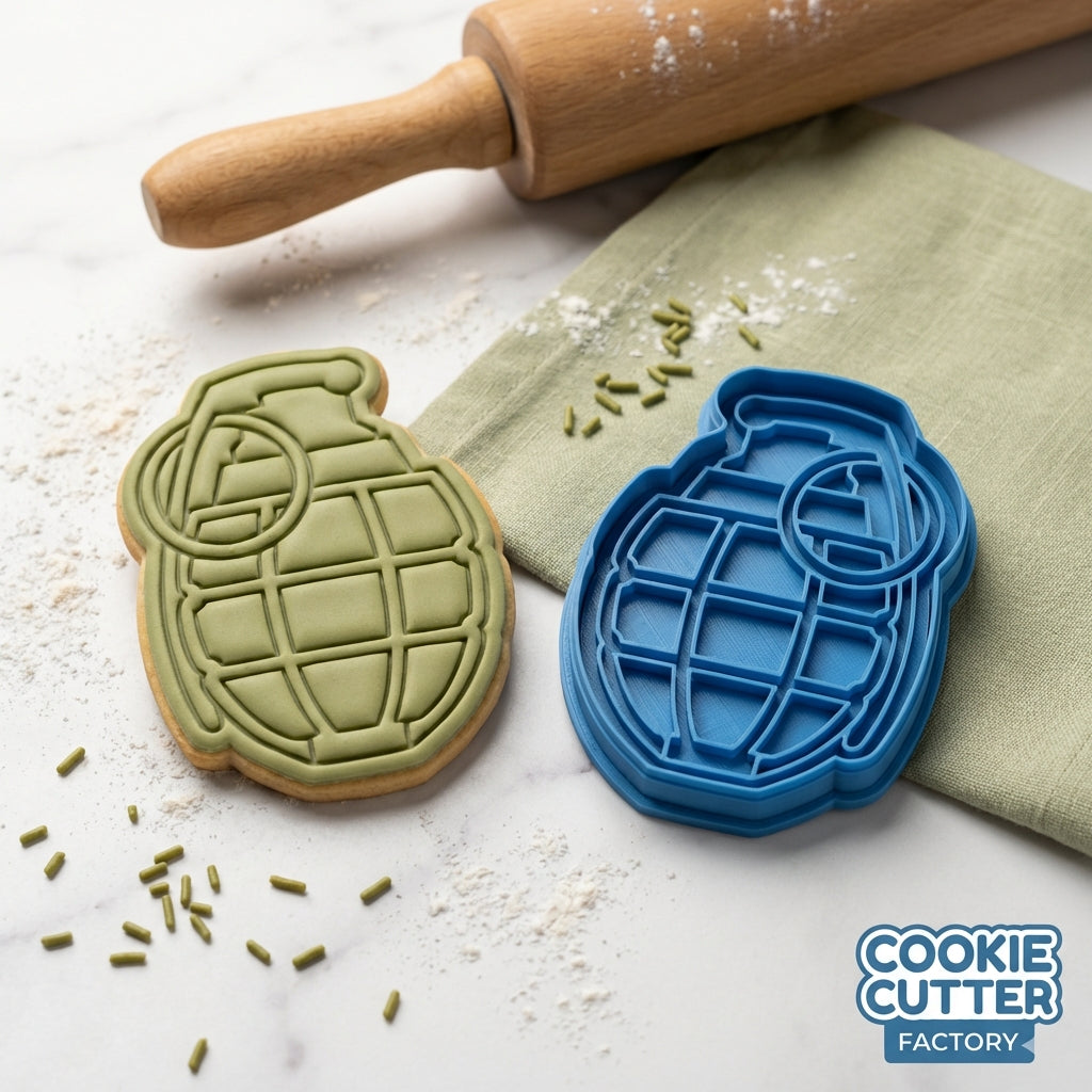 Hand Grenade Cookie Cutter and Embosser Set – Military Series