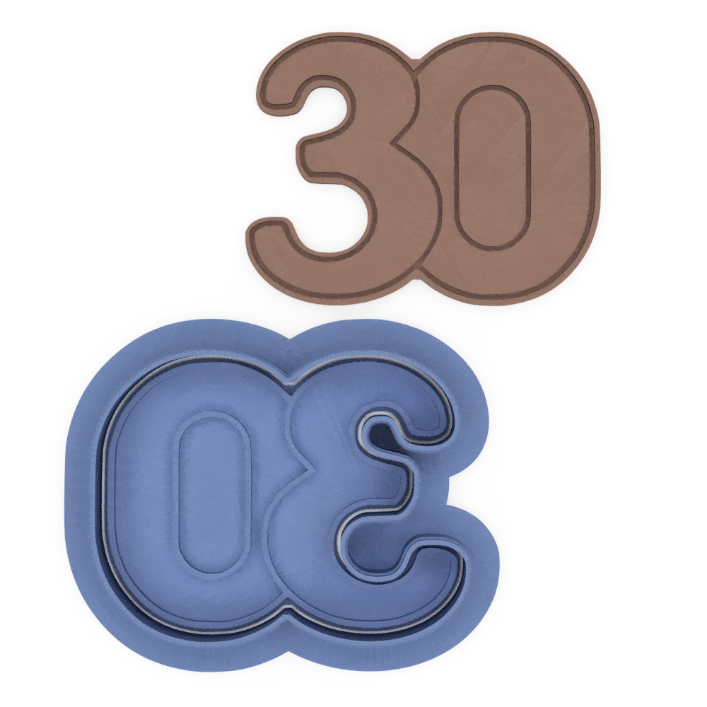 2-DIGIT Number 30 Cookie Cutter & Stamp