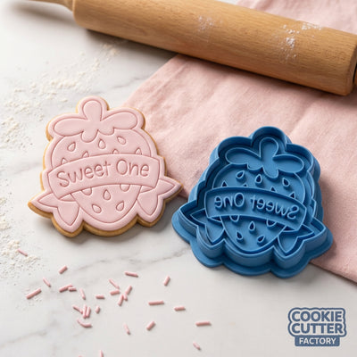 Strawberry Sweet One Cookie Cutter and Embosser Set – 1st Birthday Berry Theme Baking Tool