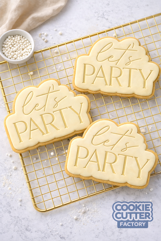 Let's Party Script Cloud Cookie Cutter and Embosser Set – Celebration Baking Tool