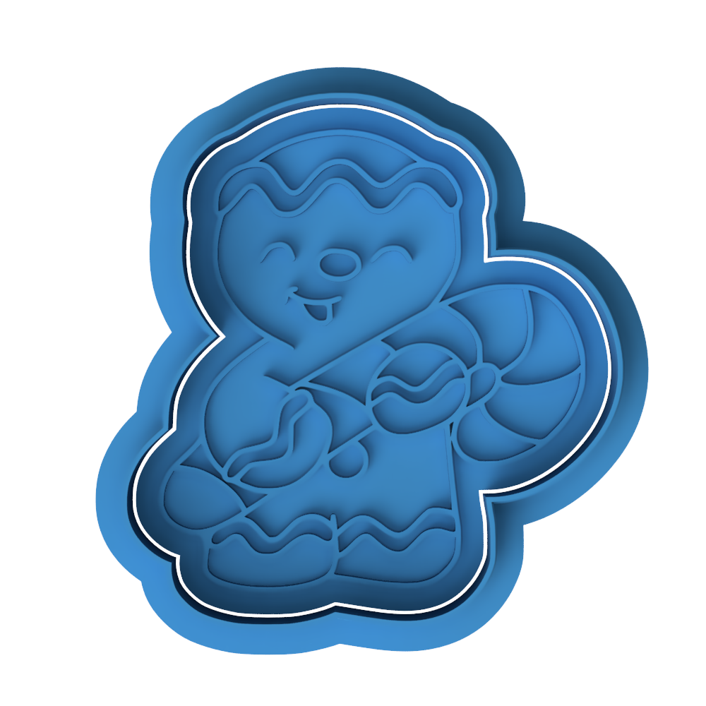 Gingerbread Man with Candy Cane Cookie Cutter & Embosser – Cute Christmas Cookie Design
