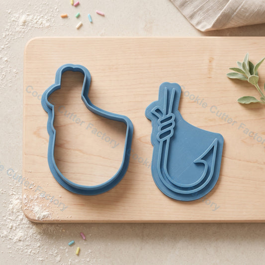 Fishing Hook with Rope Cookie Cutter and Embosser Stamp - Fishing Theme Cookies