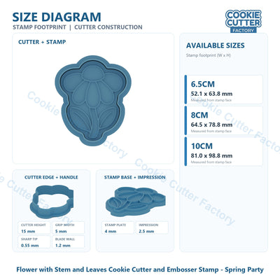 Flower with Stem and Leaves Cookie Cutter and Embosser Stamp - Spring Party