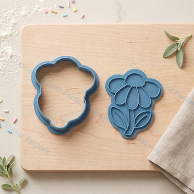 Flower with Stem and Leaves Cookie Cutter and Embosser Stamp - Spring Party