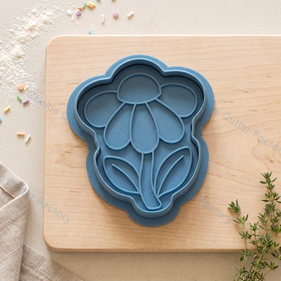 Flower with Stem and Leaves Cookie Cutter and Embosser Stamp - Spring Party