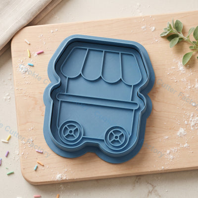 Food Cart Cookie Cutter and Embosser Stamp - Market Stall Party Cookies