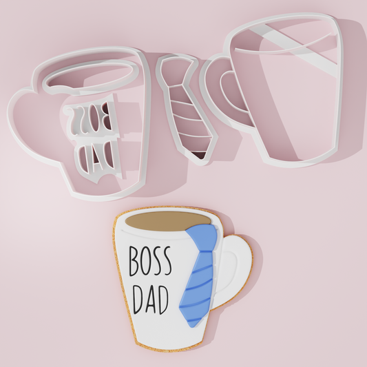 Boss Dad Coffee Cup Cookie Cutter and Stamp Embosser Set Father's Day