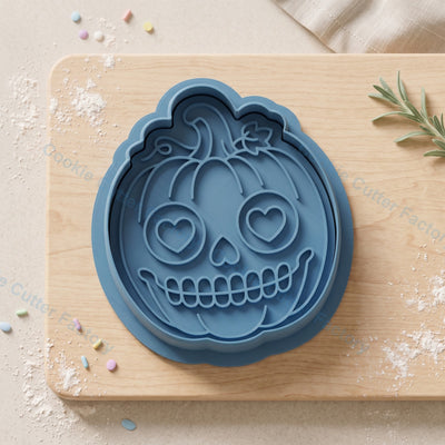Halloween Skull Face Pumpkin Cookie Cutter and Embosser Stamp - Spooky Party Cookies