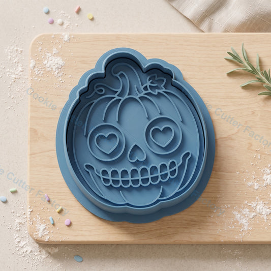 Halloween Skull Face Pumpkin Cookie Cutter and Embosser Stamp - Spooky Party Cookies