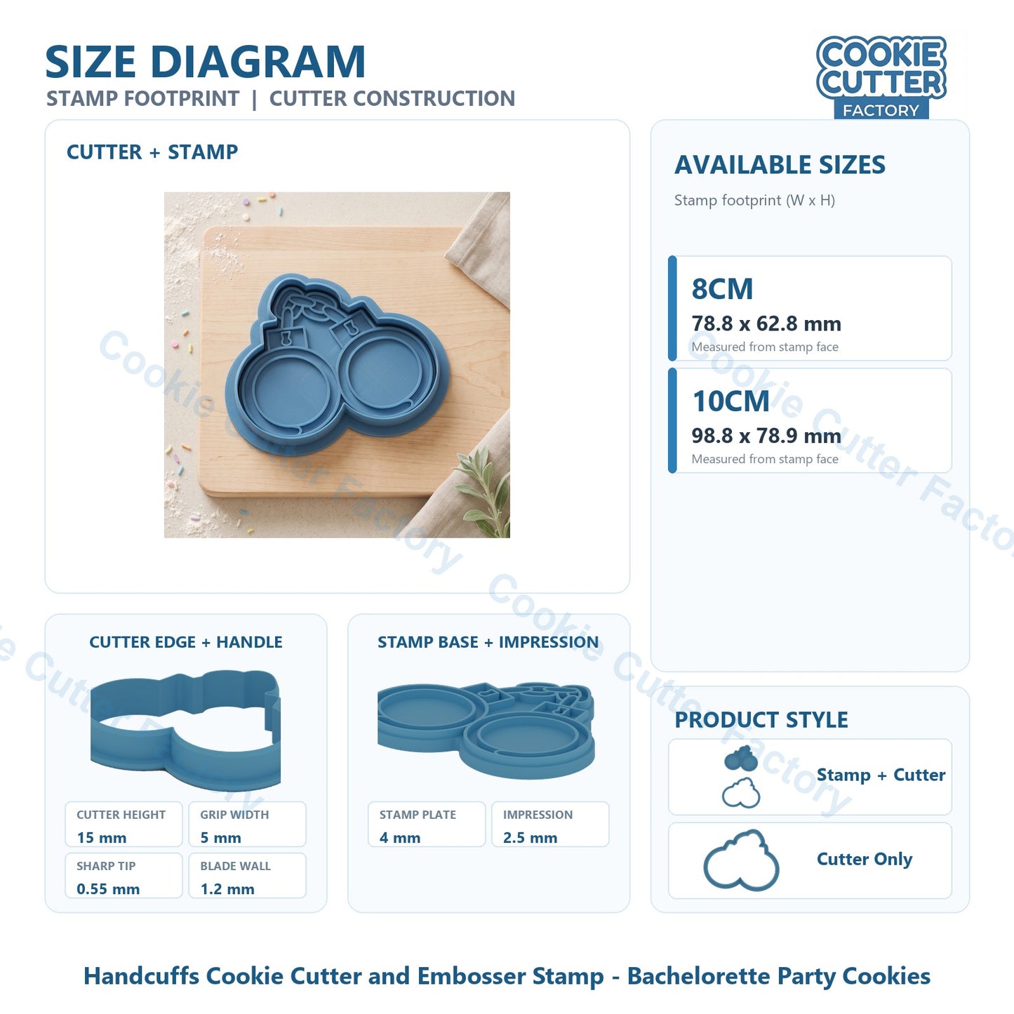 Handcuffs Cookie Cutter and Embosser Stamp - Bachelorette Party Cookies