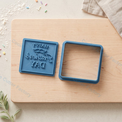 Happy Father's Day Mustache Square Plaque Cookie Cutter and Embosser Stamp - Dad Gift Baking