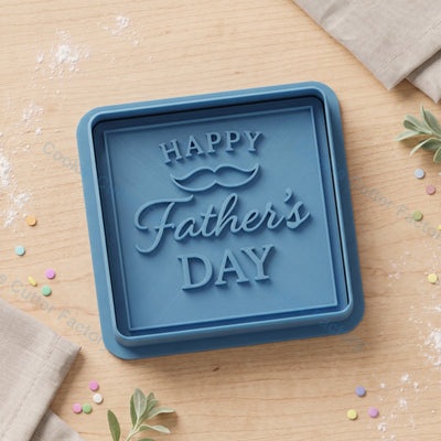 Happy Father's Day Mustache Square Plaque Cookie Cutter and Embosser Stamp - Dad Gift Baking