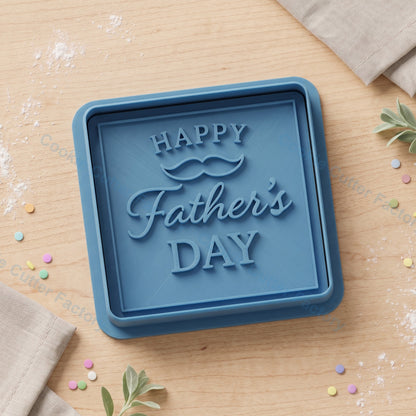 Happy Father's Day Mustache Square Plaque Cookie Cutter and Embosser Stamp - Dad Gift Baking
