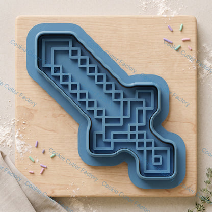 Pixel Sword Cookie Cutter and Embosser Stamp Set | Gamer Party, Block Video Game, Kids Baking