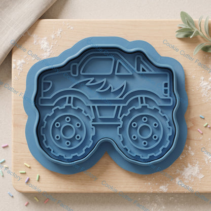 Monster Truck Cookie Cutter and Embosser Stamp Set | Kids Baking, Birthday Party, Big Rig Vehicle