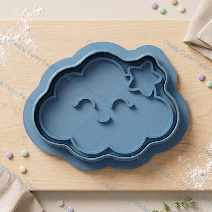Cute Cloud with Star Cookie Cutter and Embosser Stamp Set