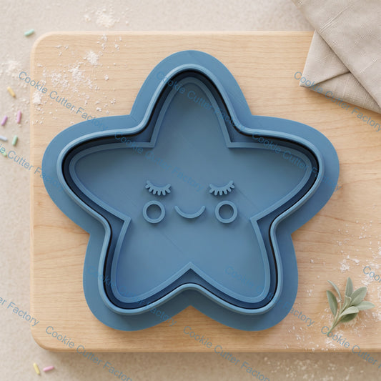 Cute Sleeping Star Cookie Cutter and Embosser Stamp Set