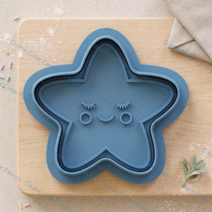 Cute Sleeping Star Cookie Cutter and Embosser Stamp Set