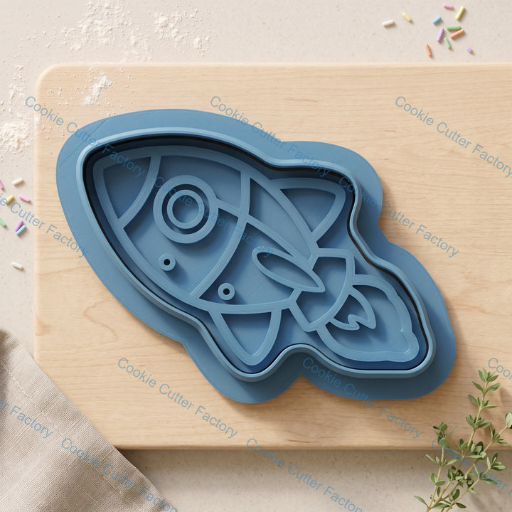 Space Rocket Cookie Cutter and Embosser Stamp Set