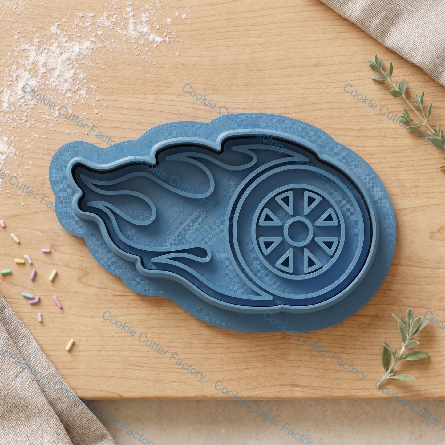 Flaming Wheel Cookie Cutter and Embosser Stamp Set | Hot Rod, Race Car, Speed Theme