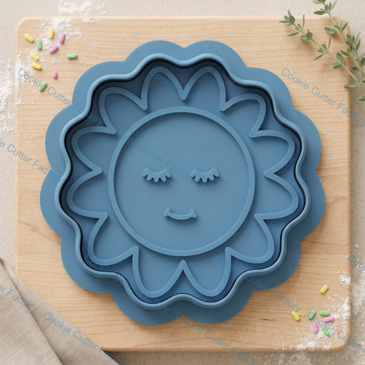 Cute Sleeping Sun Cookie Cutter and Embosser Stamp Set