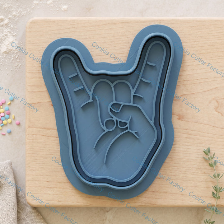 Rock On Hand Cookie Cutter and Embosser Stamp Set | Music Festival, Heavy Metal, Concert Party