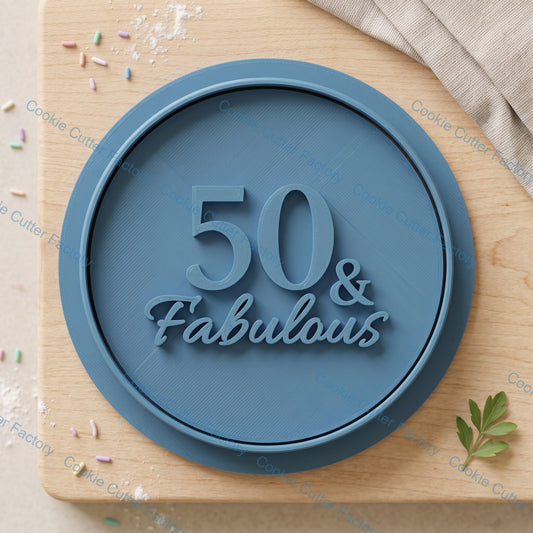 50 and Fabulous Cookie Cutter and Embosser Stamp Set | Milestone Birthday, Fifty Years, Party Treats
