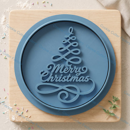 Merry Christmas Tree Stamp Cookie Cutter and Embosser Stamp Set | Holiday Baking, Winter Solstice, Festive Treats