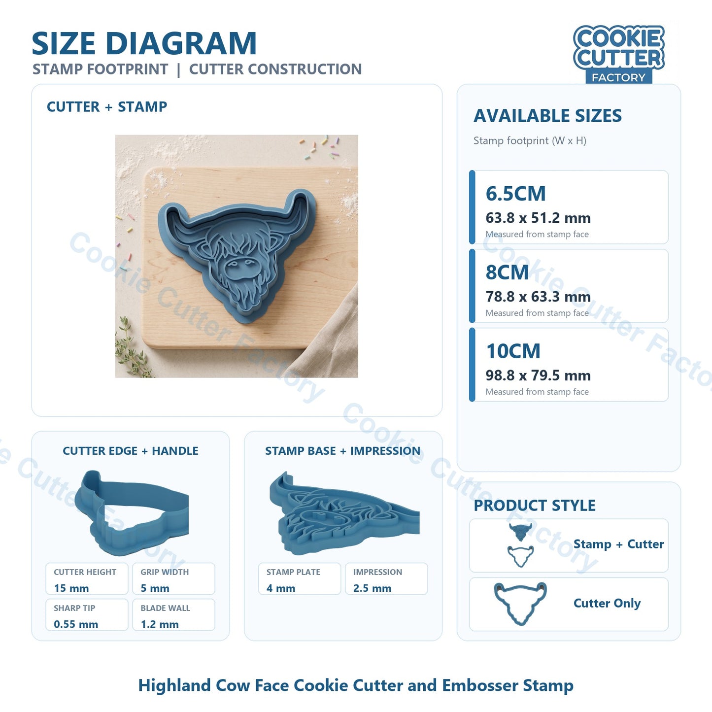 Highland Cow Face Cookie Cutter and Embosser Stamp