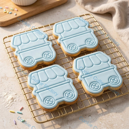 Ice Cream Cart Cookie Cutter and Embosser Stamp - Food Truck Baking Tool