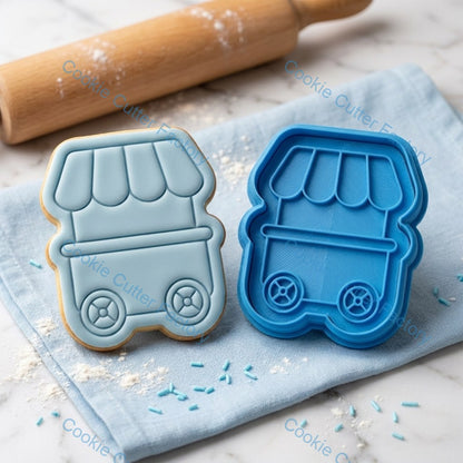 Ice Cream Cart Cookie Cutter and Embosser Stamp - Food Truck Baking Tool