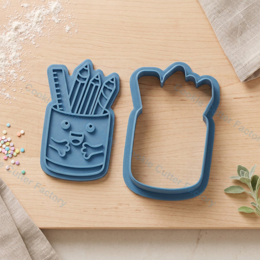 Kawaii Pencil Holder Cookie Cutter and Embosser Stamp - School Stationery