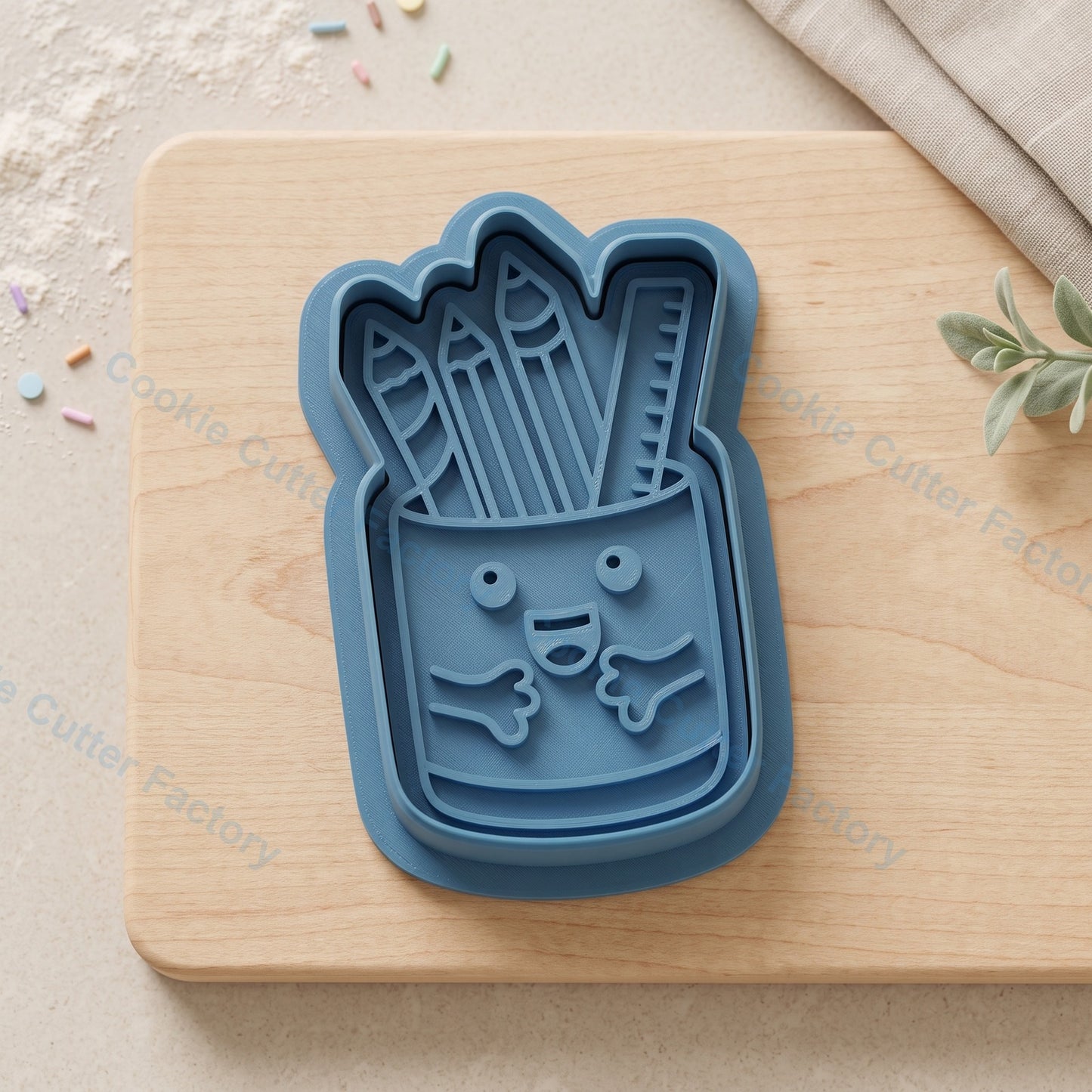 Kawaii Pencil Holder Cookie Cutter and Embosser Stamp - School Stationery