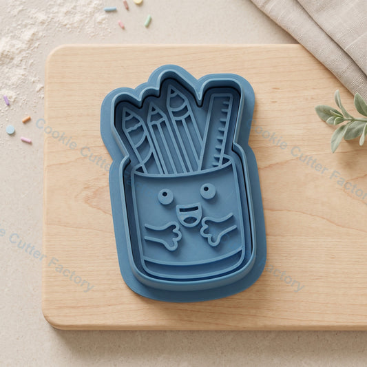 Kawaii Pencil Holder Cookie Cutter and Embosser Stamp - School Stationery