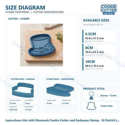 Leprechaun Hat with Shamrock Cookie Cutter and Embosser Stamp - St Patrick's Day