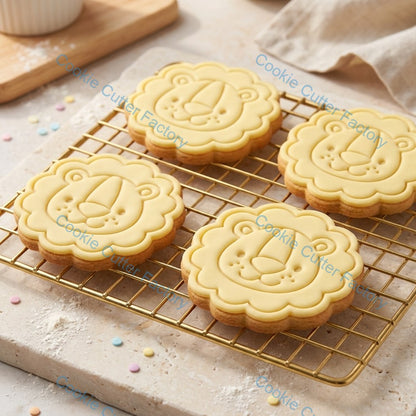 Lion Face with Mane Cookie Cutter and Stamp - Scalloped Frame Safari Animal Baking Tool