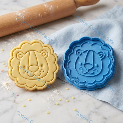 Lion Face with Mane Cookie Cutter and Stamp - Scalloped Frame Safari Animal Baking Tool