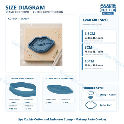 Lips Cookie Cutter and Embosser Stamp - Makeup Party Cookies