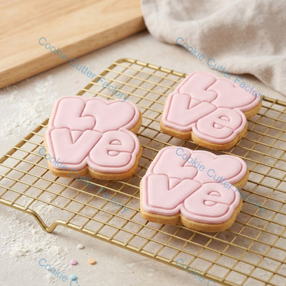 Love Heart Text Cookie Cutter and Embosser Stamp - Valentine's Romance Baking Tool