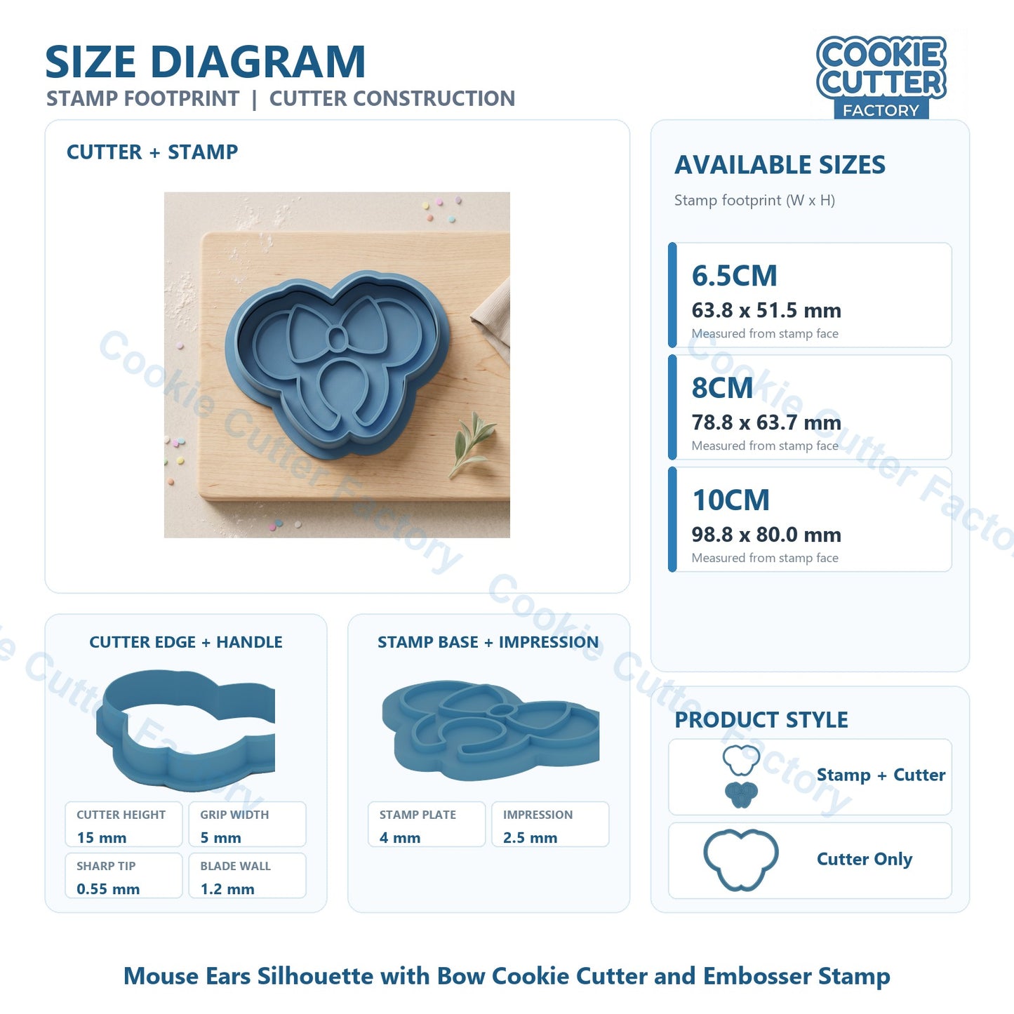 Mouse Ears Silhouette with Bow Cookie Cutter and Embosser Stamp