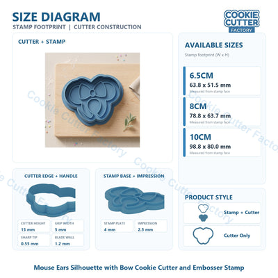 Mouse Ears Silhouette with Bow Cookie Cutter and Embosser Stamp