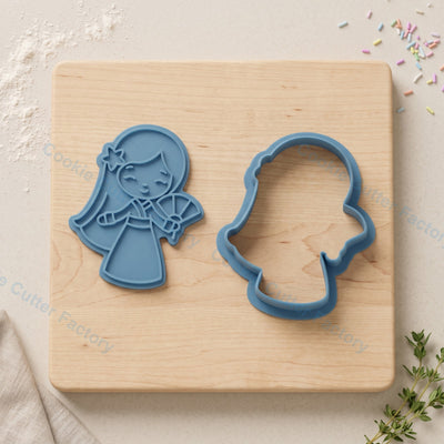 Mulan Cookie Cutter and Embosser Stamp - Traditional Dress Fan Cookies